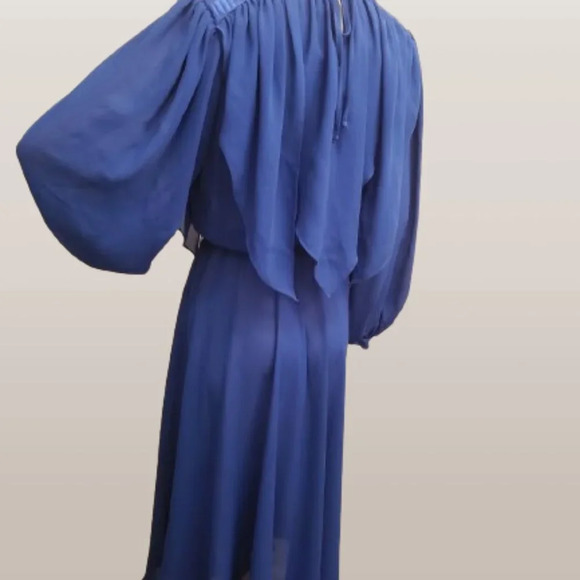 Retro Blue Chiffon  long sleeve dress - Picture 2 of 7
